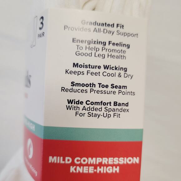 Medipeds Socks Womans Large 10-13 White Knee High Mild Compression Moisture Wick - Picture 4 of 7